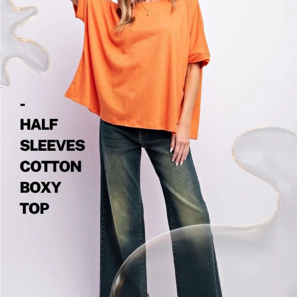 Easel Plus Orange Boxy Half Sleeve Top